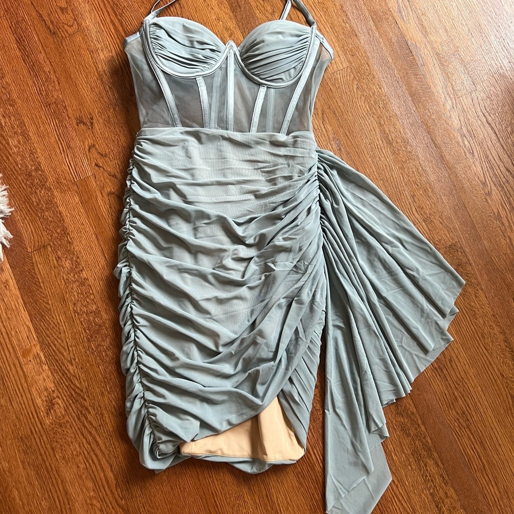 Chic Asymmetrical Ruched Dress in Gray